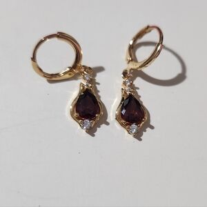 Pear Simulated Garnet Drop Dangle Earring's 14K Yellow Gold finish not stamped